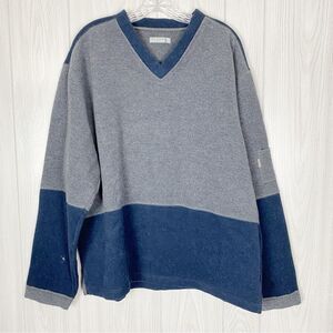 Ted Baker | Gray & Blue Color Block Fleece V-Neck Sweater Size 5 (XL)